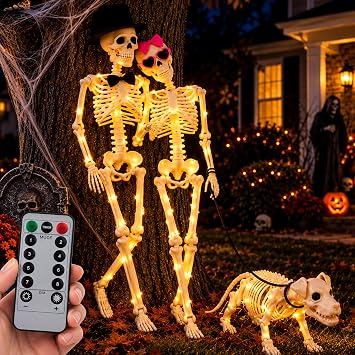 3PC Halloween Skeleton Decorations,2 3FT Life Size Skeletons & Skeleton Dog