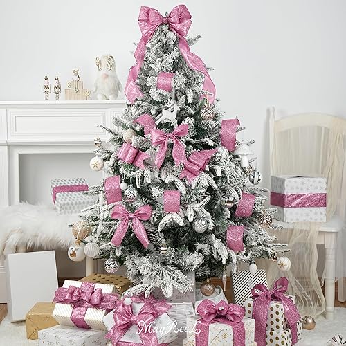 Miniatura 7 de Cinta azul con alambre de 2.5 pulgadas con purpurina con alambre de 2.5 pulgadas, decoración de Navidad azul turquesa para envolver regalos,