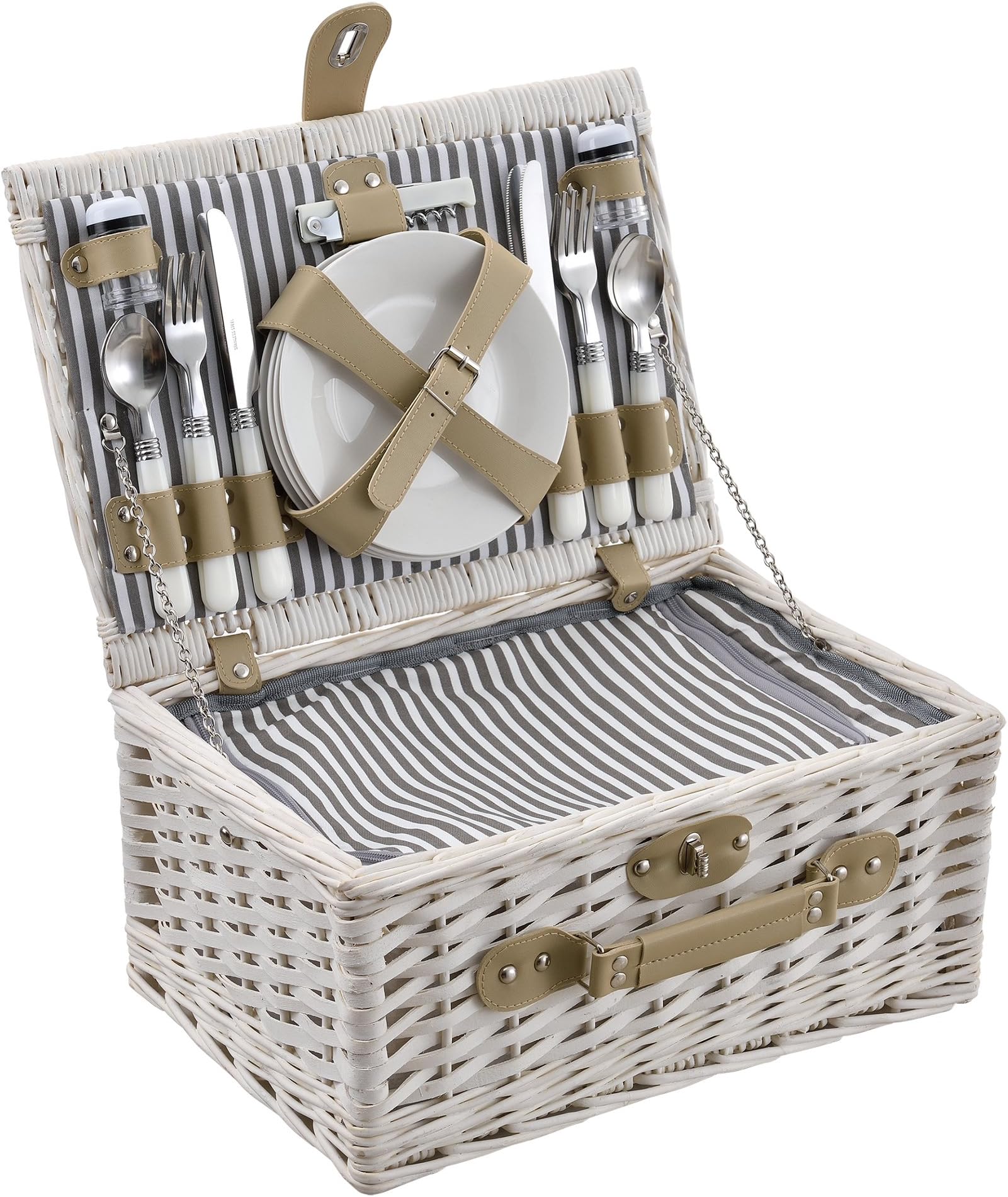 Wicker Picknickkorb Set Für 4 Personen - Komplettset Mit Kühlfach & Decke