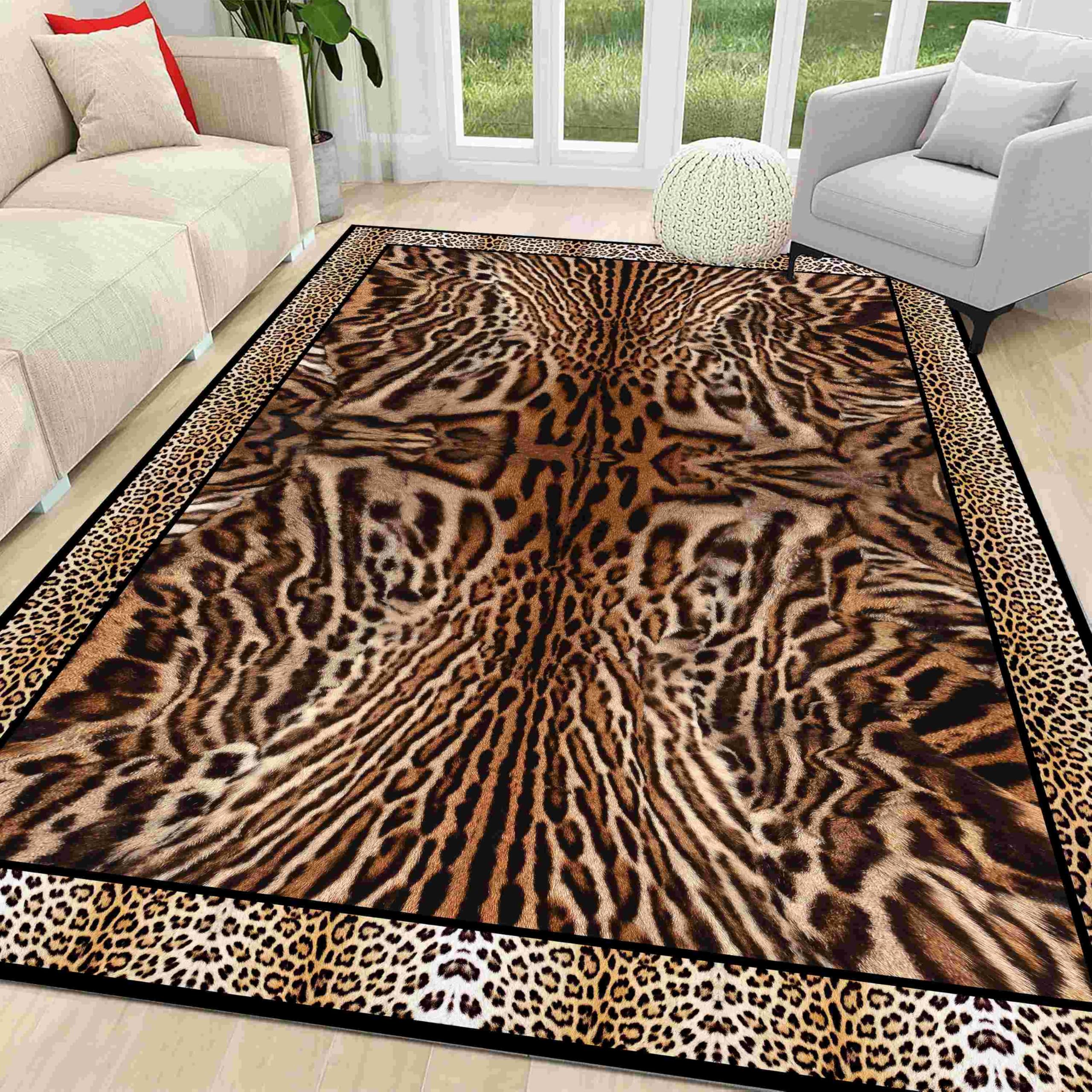 Animal Area Rugs, 4x6ft, with Dark Brown Black Leopard Cheetah Print Rug, Animal Decorative Soft Rug, Washable and Soft Bedroom Living Room Sofa Decor