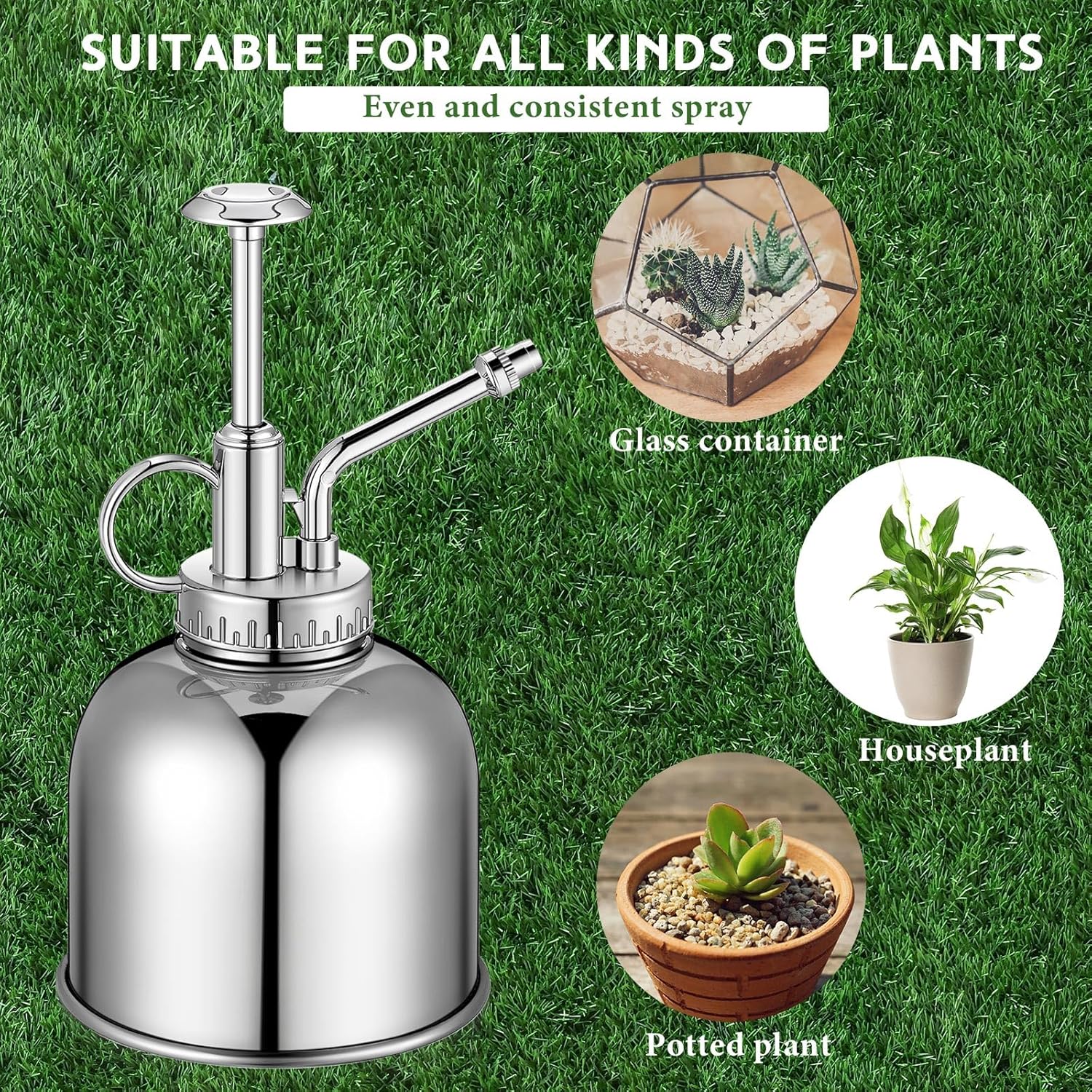 2 Pcs 33 oz Metal Watering Can Indoor Plants 10 oz Mister Spray Bottle Set Stainless Steel Watering Cans with Long Spout Sprayer Mister for House Outdoor Plants Succulents Garden (Silver)