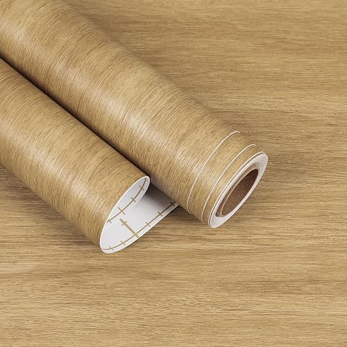 Golden Oak Wood Contact Paper Peel and Stick Textured Wood Vinyl Wrap for Cabinets 15.7"x160" Waterproof Removable Natural Wooden Oak Wallpaper for Furniture Shelf Countertop Contact Paper