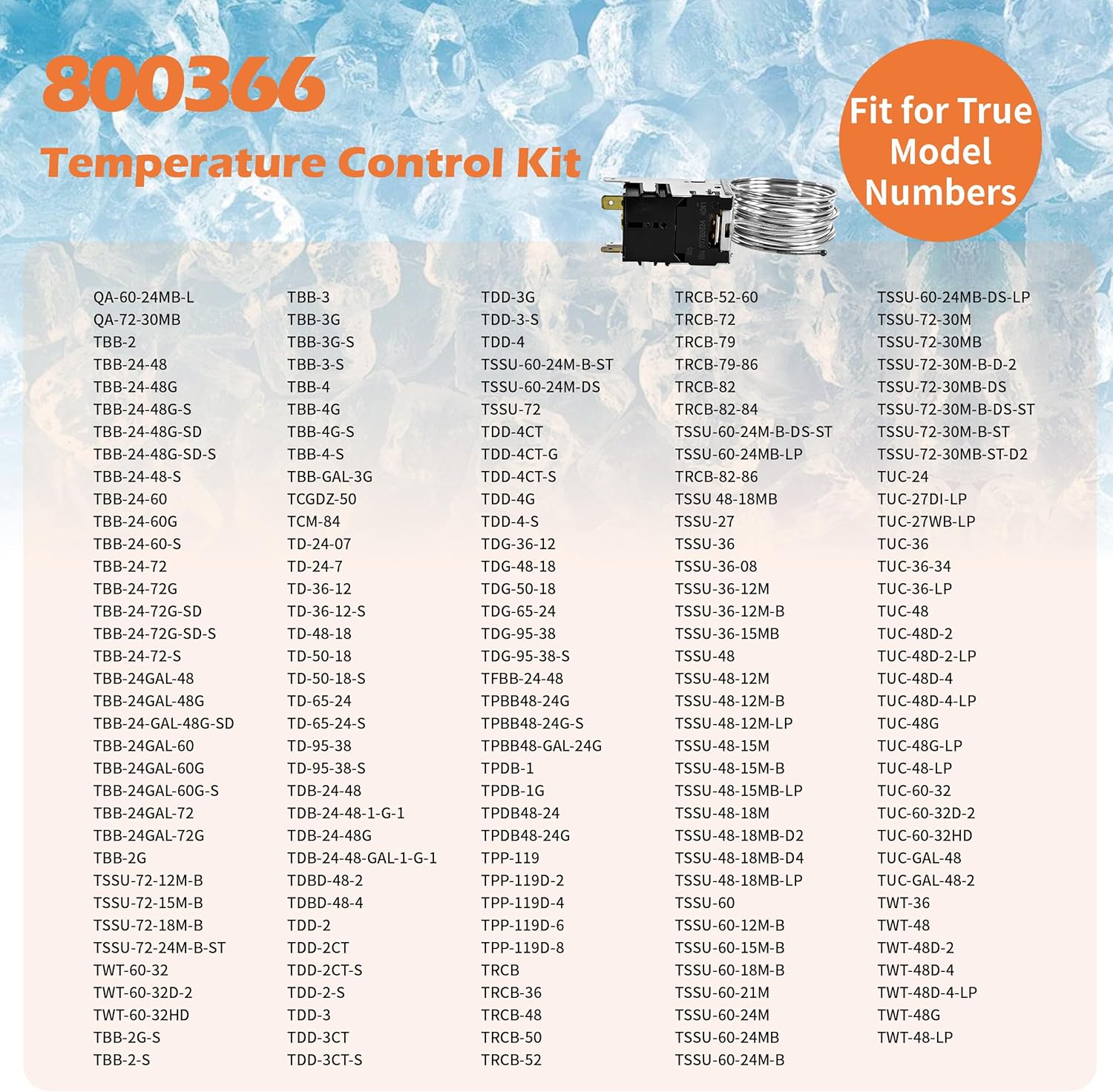 800366 Temperature Control Kit Compatible with True Refrigerator, Commercial Refrigerators And Freezers,Replace 077B6806, 077B7172, 988282 &76" Coil Sensing Thermostat