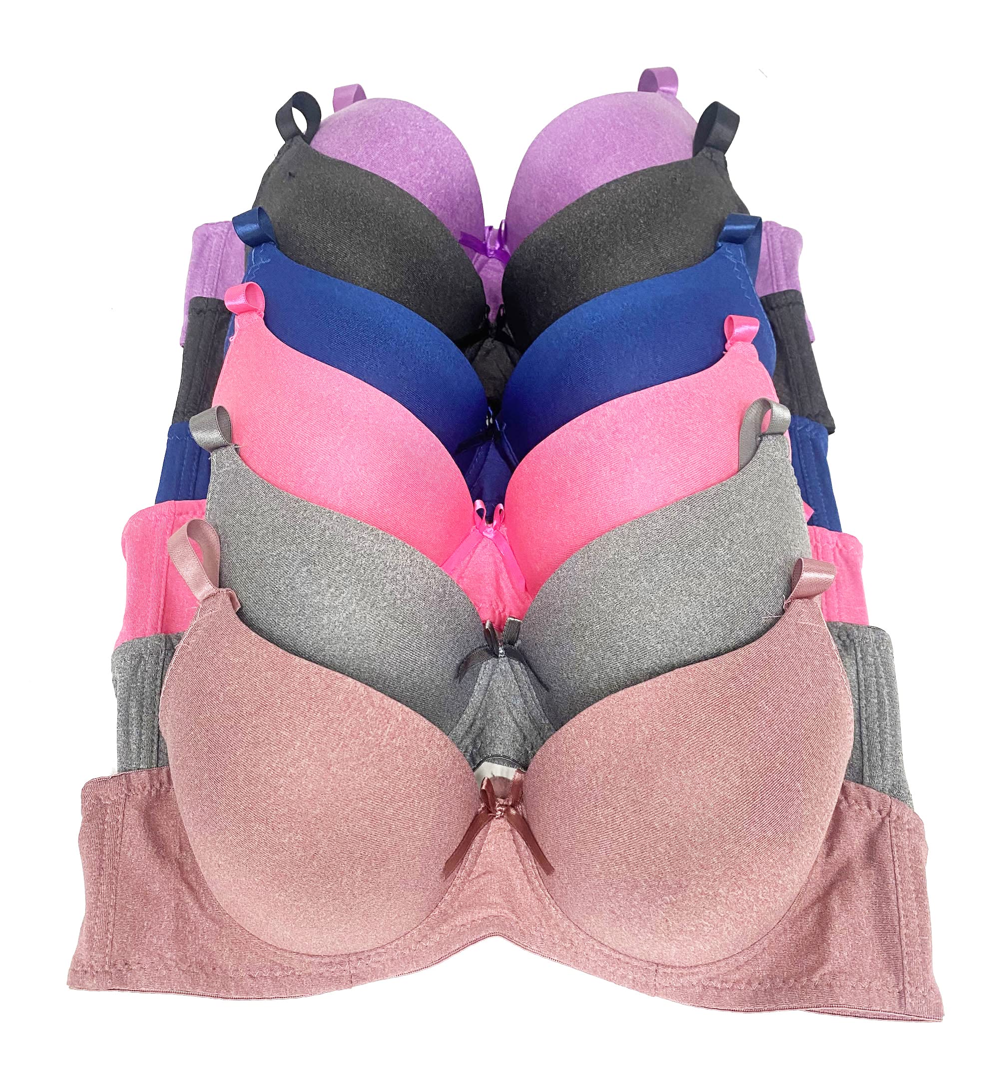Viola's Secret 6 Pack of Color Print T-Shirt Bras B Cup C Cup and D Cup
