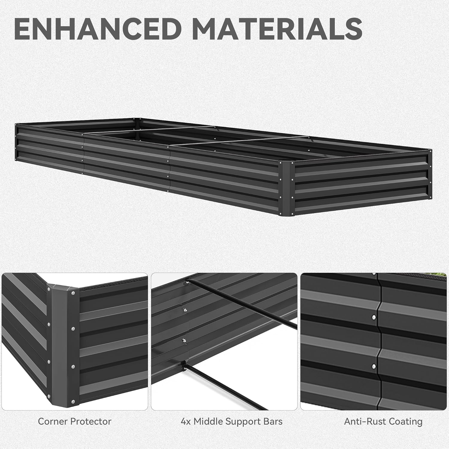 DWVO 2pcs 12 x 4 x 1 FT Raised Garden Bed Kit, Outdoor Galvanized Flower Bed with Safety Rubber and Gloves, Large Metal Planter Box for Vegetables, Flowers, Herbs, Fruits, Black