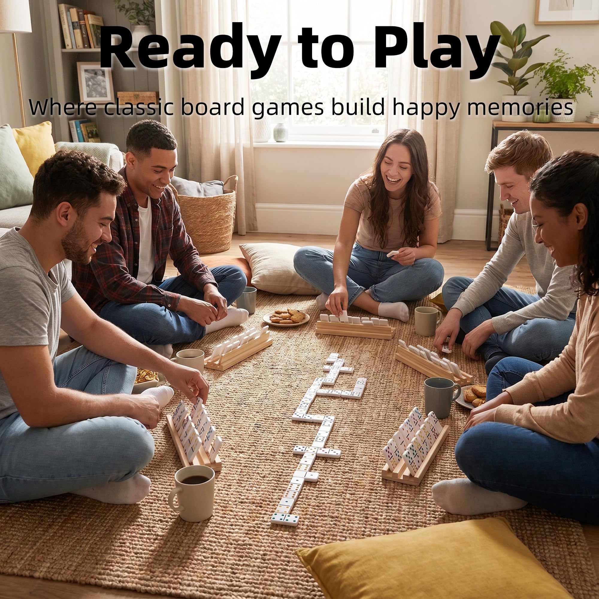 Domino-Set mit mexikanischem Zug, doppelt, 12 farbige Punkte, mit 8 Holzregalen, bunt, 91 Fliesen, mit tragbarem Reiseetui, klassisches Brettspiel für Erwachsene und Kinder, Familie