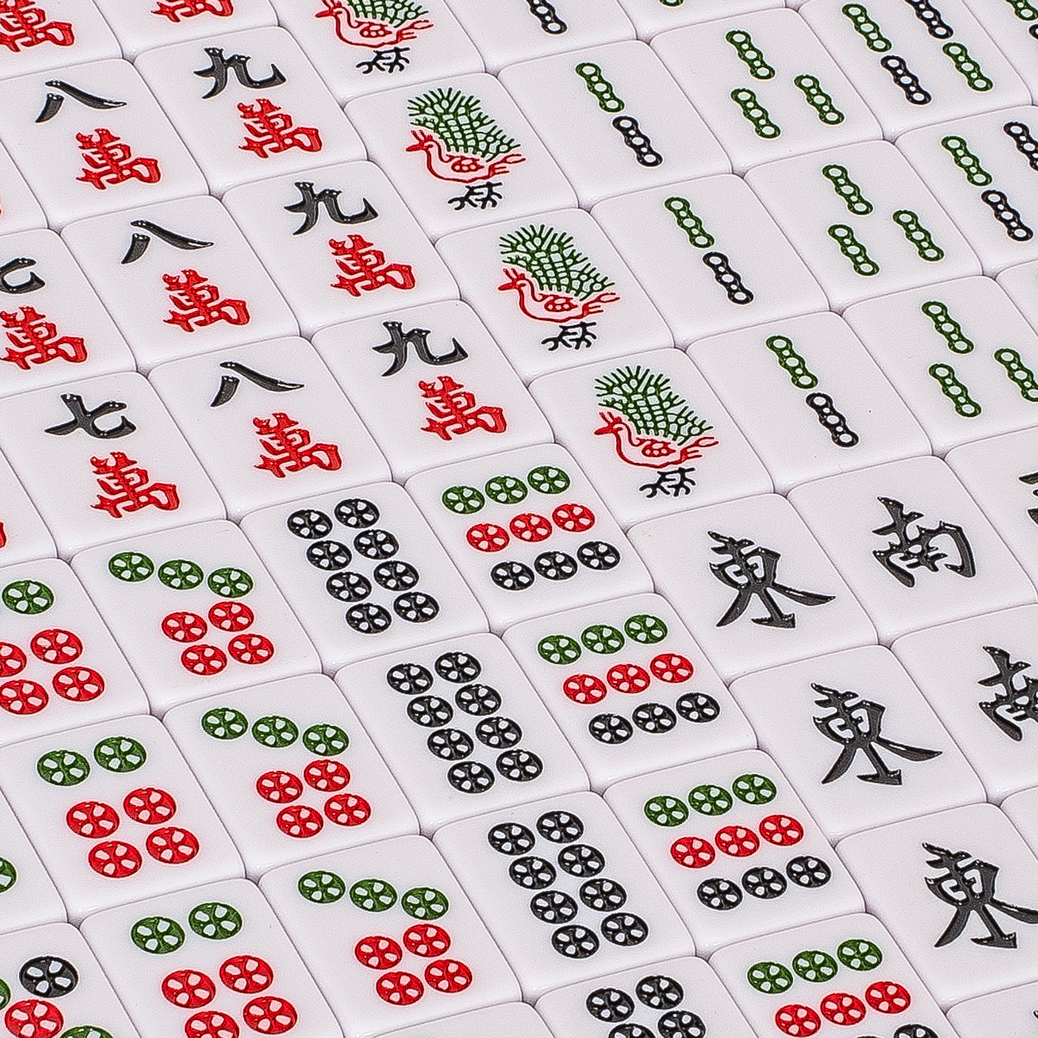 Set Mahjong cinese - "Rouge Harmony" - con 146 piastrelle medie, custodia in vinile rosso, indicatore del vento e dadi - solo per gameplay in stile cinese [ Yellow Mountain Imports