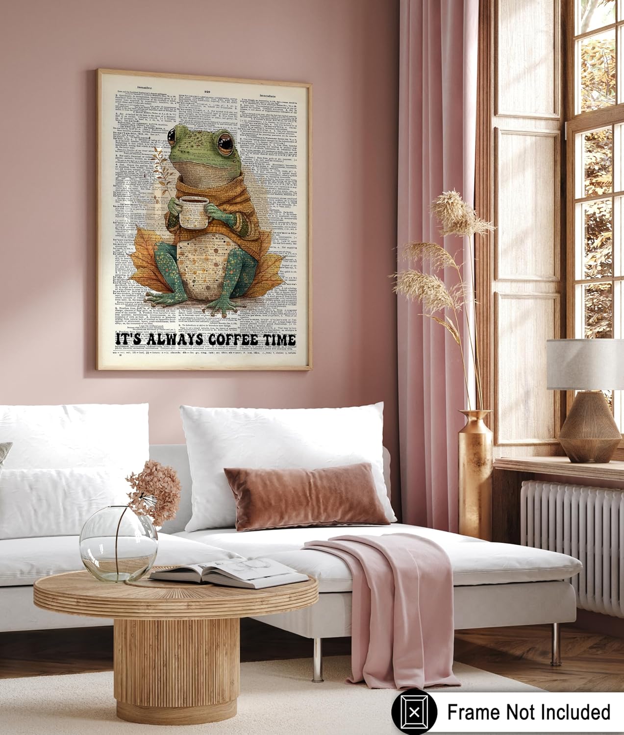 Poster Master Dictionary Poster - Retro It's Always Coffee Time Print - Frog & Coffee Art - Cafe & Preppy Art - Trendy & Funny Kitchen or Restaurant Decor - 8x10 UNFRAMED Wall Art