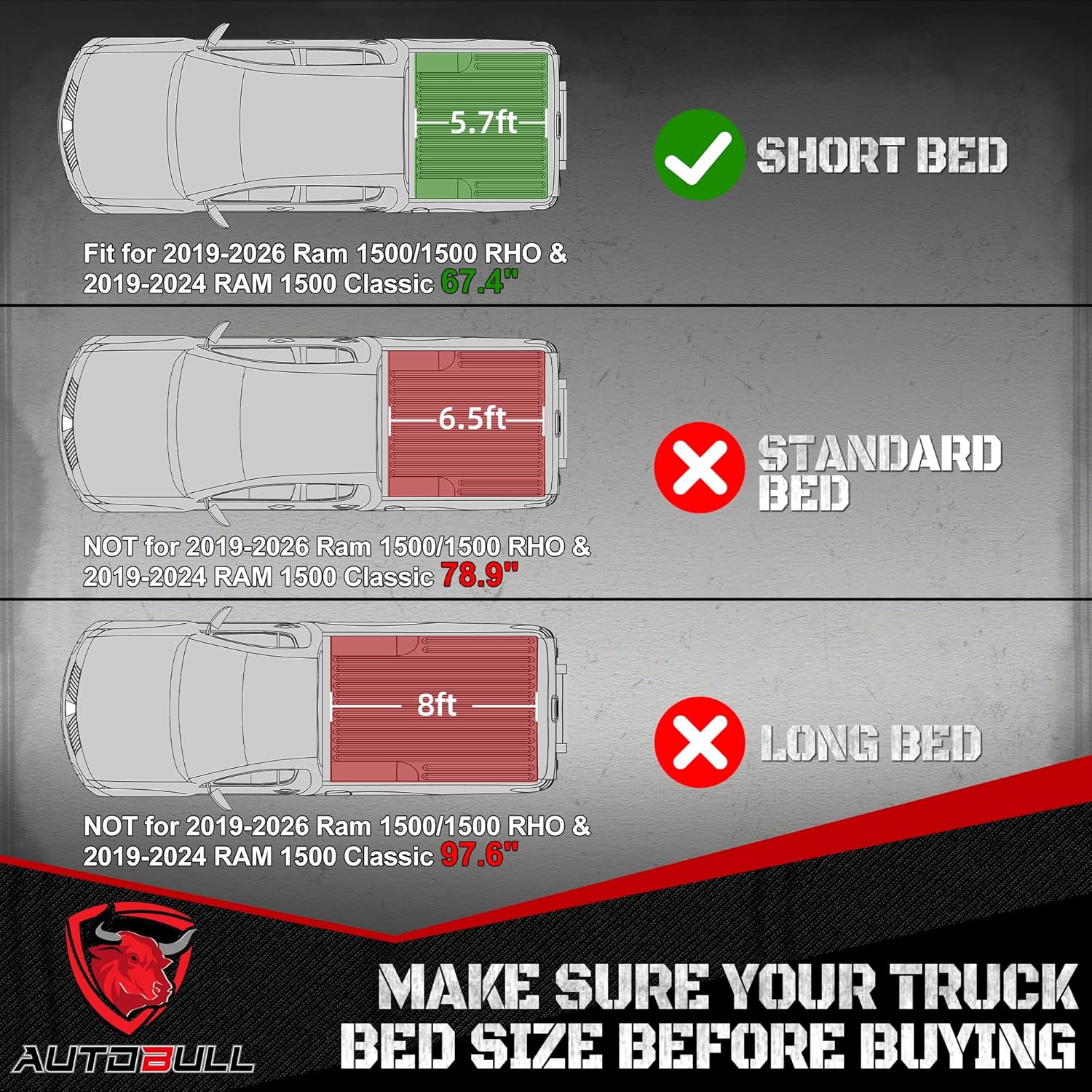 truck bed mat bed liner fit for ram 1500/1500 rho 2019-2026 & ram 1500 classic 2019-2024 short bed (5.7 ft / 67.4inches) not for rambox, all weather protection tpe pickup car bed mat 12)2019-2026 |ram 1500 short bed mat (5.7 ft / 67.4” bed)
