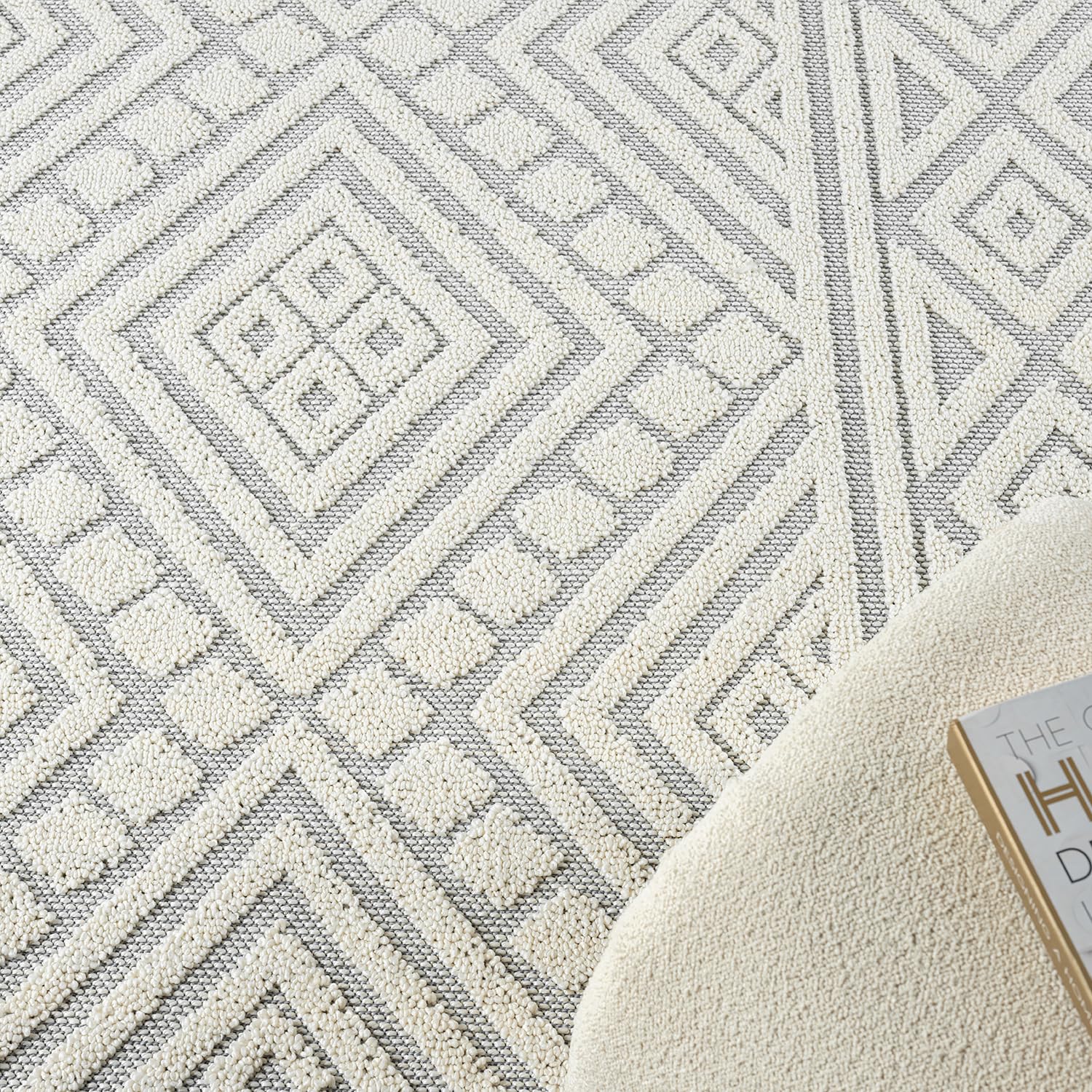VIMODA Tapis bohème, pour salon, chambre à coucher, franges scandinave, tapis 3D, lavable, couleur : crème, dimensions : 200 x 290 cm
