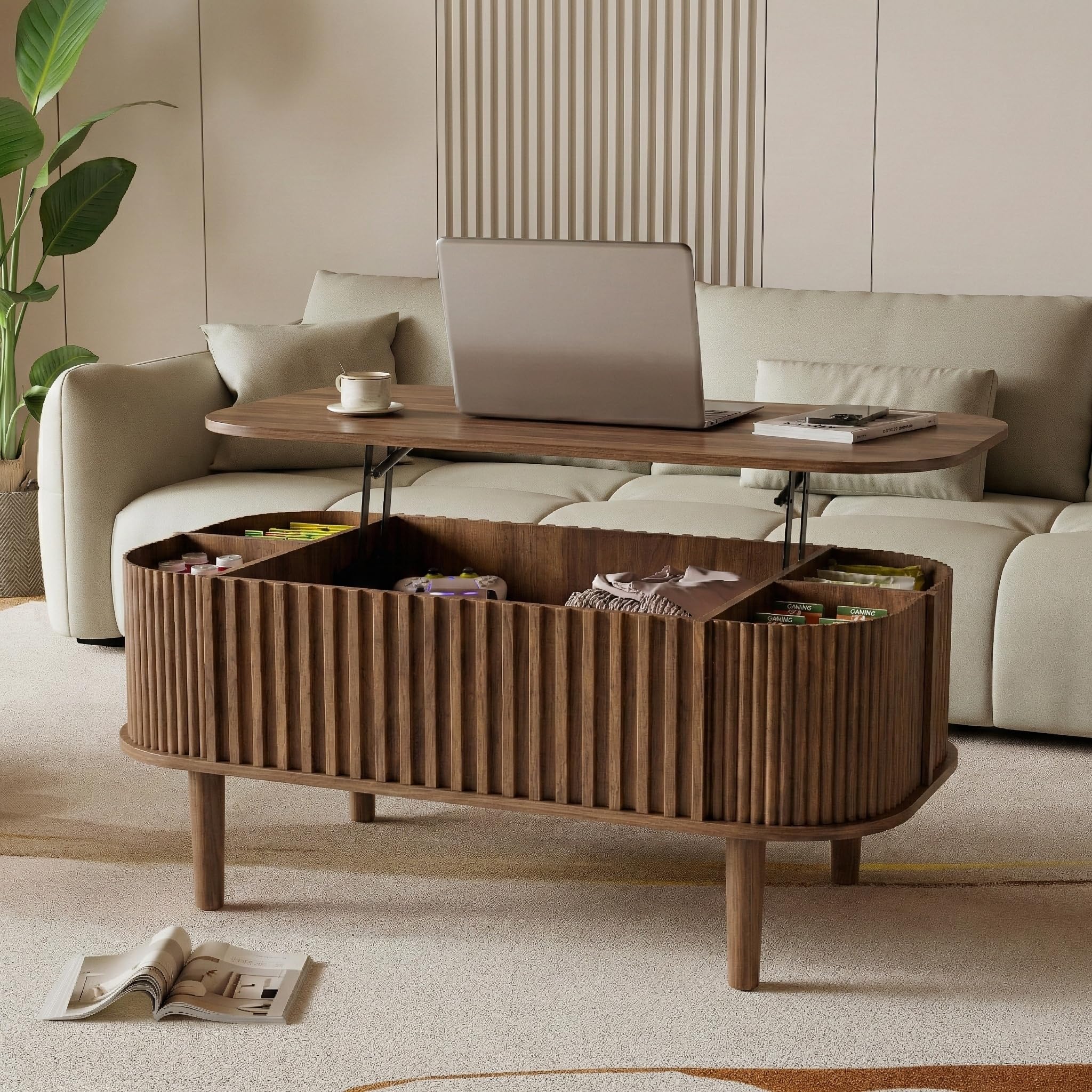 Oval Lift Top Coffee Table with Storage 40 Mid Century Modern Coffee Table with Hidden Compartment Faux Marble