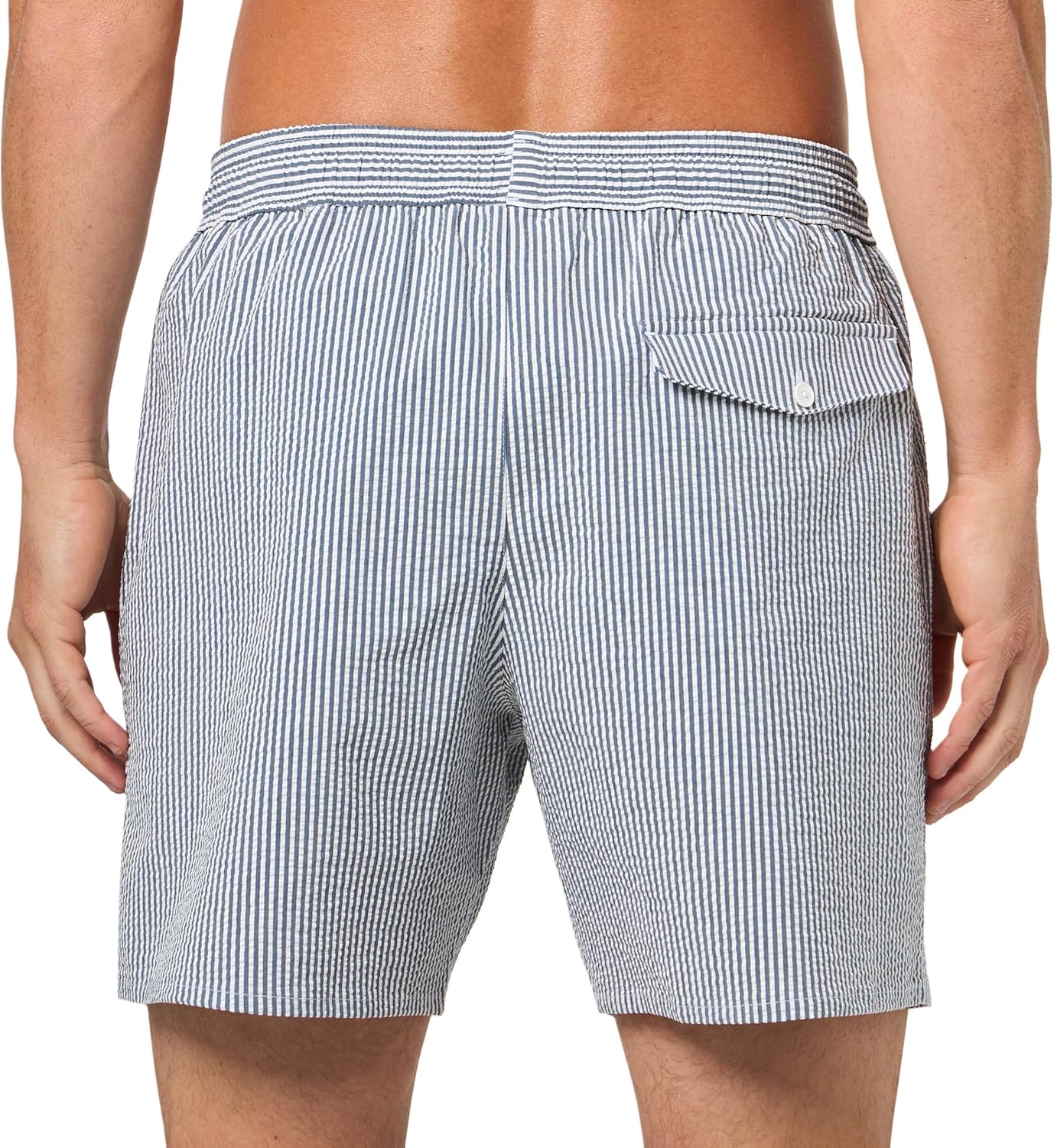 Lacoste Men's Mid Length Striped Textured Swim Trunks