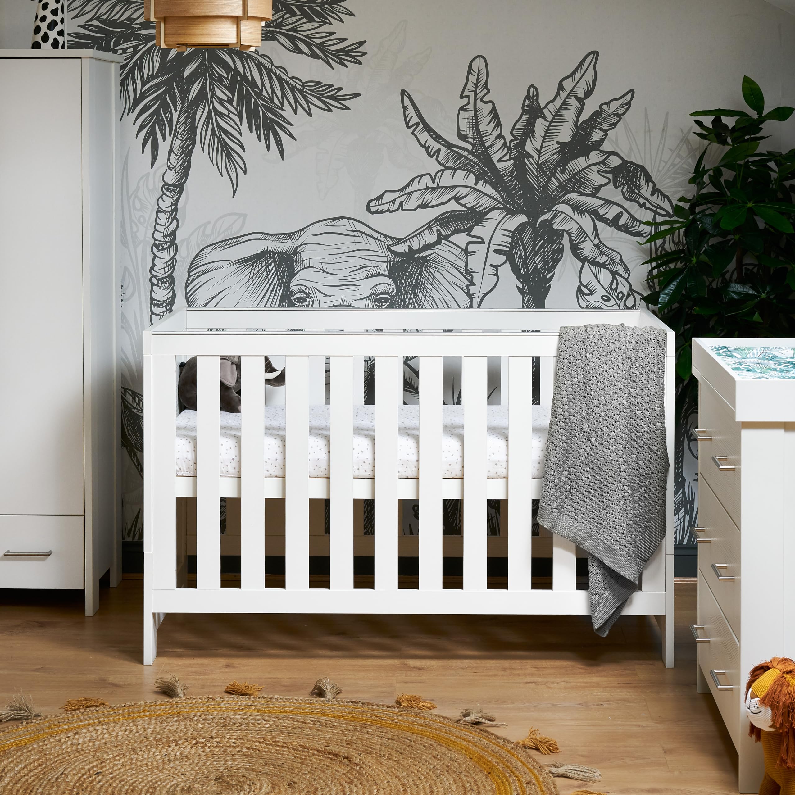 Obaby Nika Cot Bed - White Wash, White - Oak/Wood - Newborn
