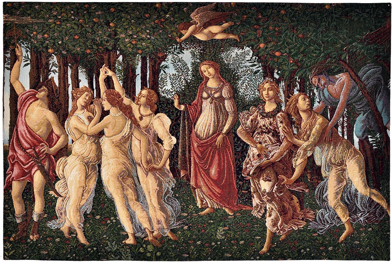 AureoMadis Woven Tapestry Wall Hanging - Medieval Victorian Vintage Art Decor, Large Wall Tapestry Home Aesthetic (42"x28") - Botticelli Primavera With Lining (Green：Botticelli Primavera-with lining)