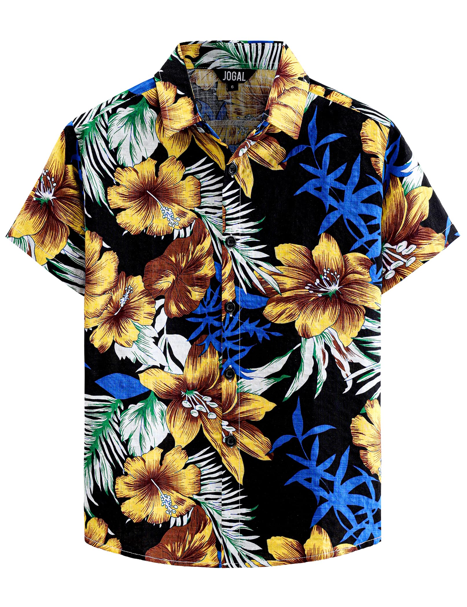 JOGAL Big Boy's Floral Casual Button Down Short Sleeve Hawaiian Shirt
