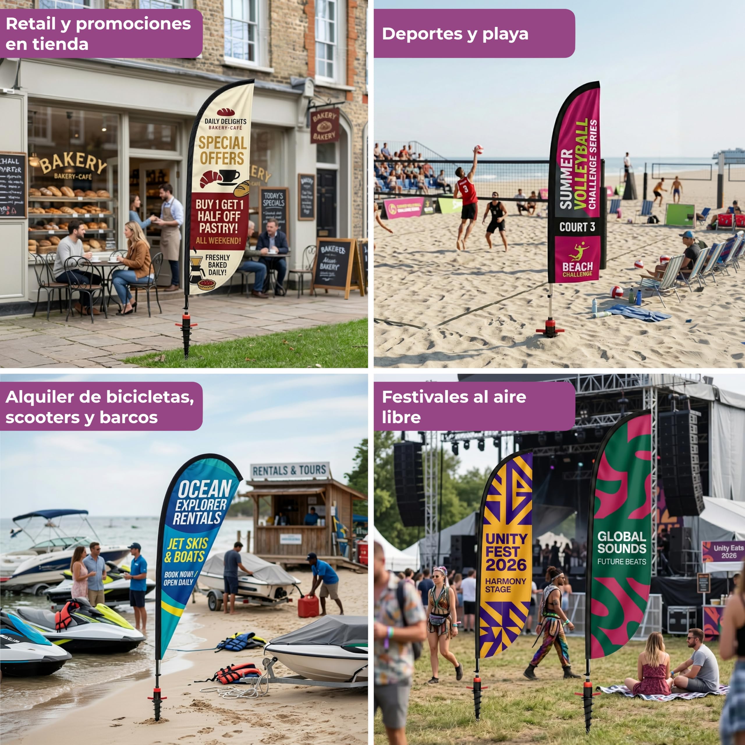 Cimpress Bandera vela personalizada 3,2 m, añade tu logo o texto, bandera publicitaria de doble cara beach flag con mástil para publicidad exterior, eventos, hostelería e inmobiliaria