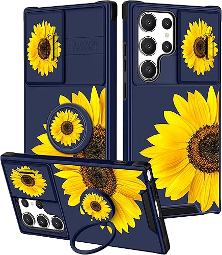 Goocrux Funda 2 en 1 para Samsung Galaxy S23 Ultra con Girasol para mujeres y niñas, funda de teléfono floral femenina con lindo diseño de flores