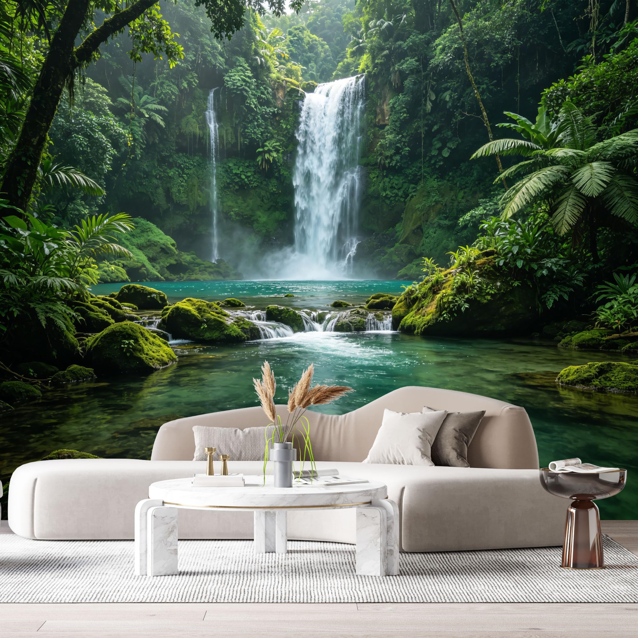 Custom Size Wall Murals Tropical Waterfall Jungle Landscape SelfAdhesive Wall Fabric Removable Large Wallpaper for Photo Living Room Nature Scenery Deep Stream