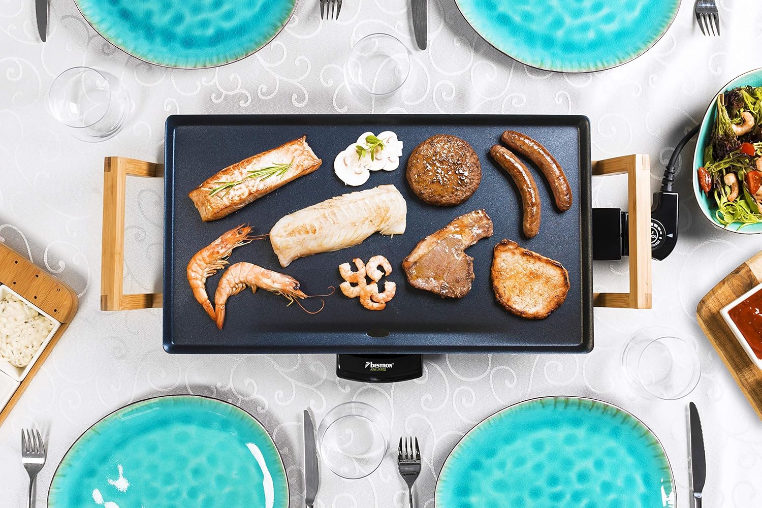 Bestron Barbecue elettrico da tavolo con rivestimento antiaderente per 4 persone, 2000 Watt, colore nero