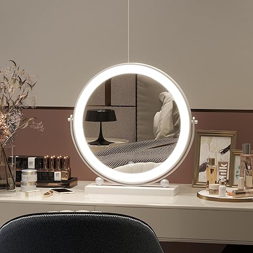 Miniatura 2 de ROLOVE Espejo de tocador de 13 pulgadas con luces, espejo redondo de maquillaje con iluminación, espejo LED de maquillaje con luces para mesa de