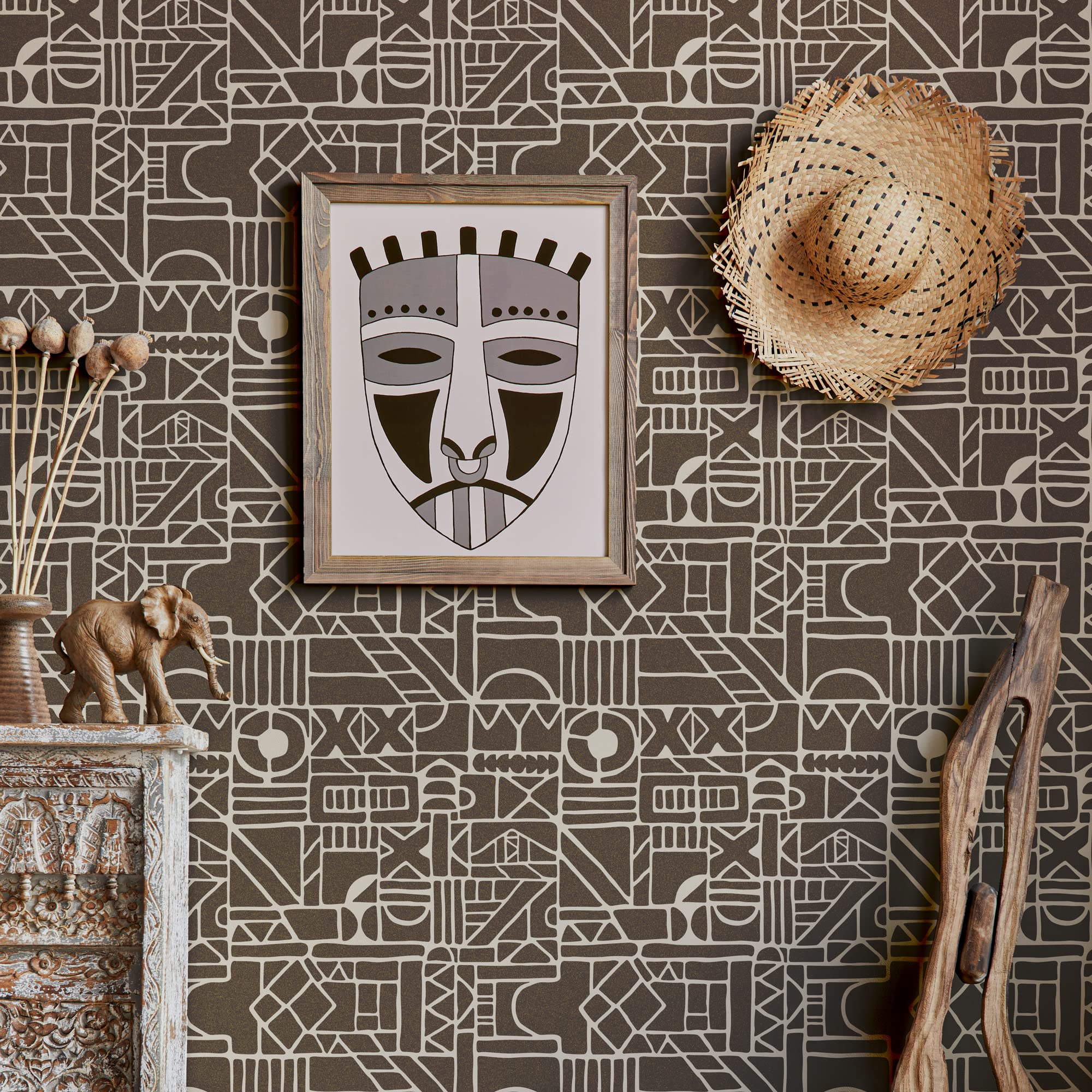 NAKLEO Wandschablone Groß Muster, Malschablone 59x95cm Aztekisches Mosaik Wiederverwendbare Kunststoff, Geometrische Tapete Wandgestaltung, DIY Craft, Holz Möbel Boden Stoff