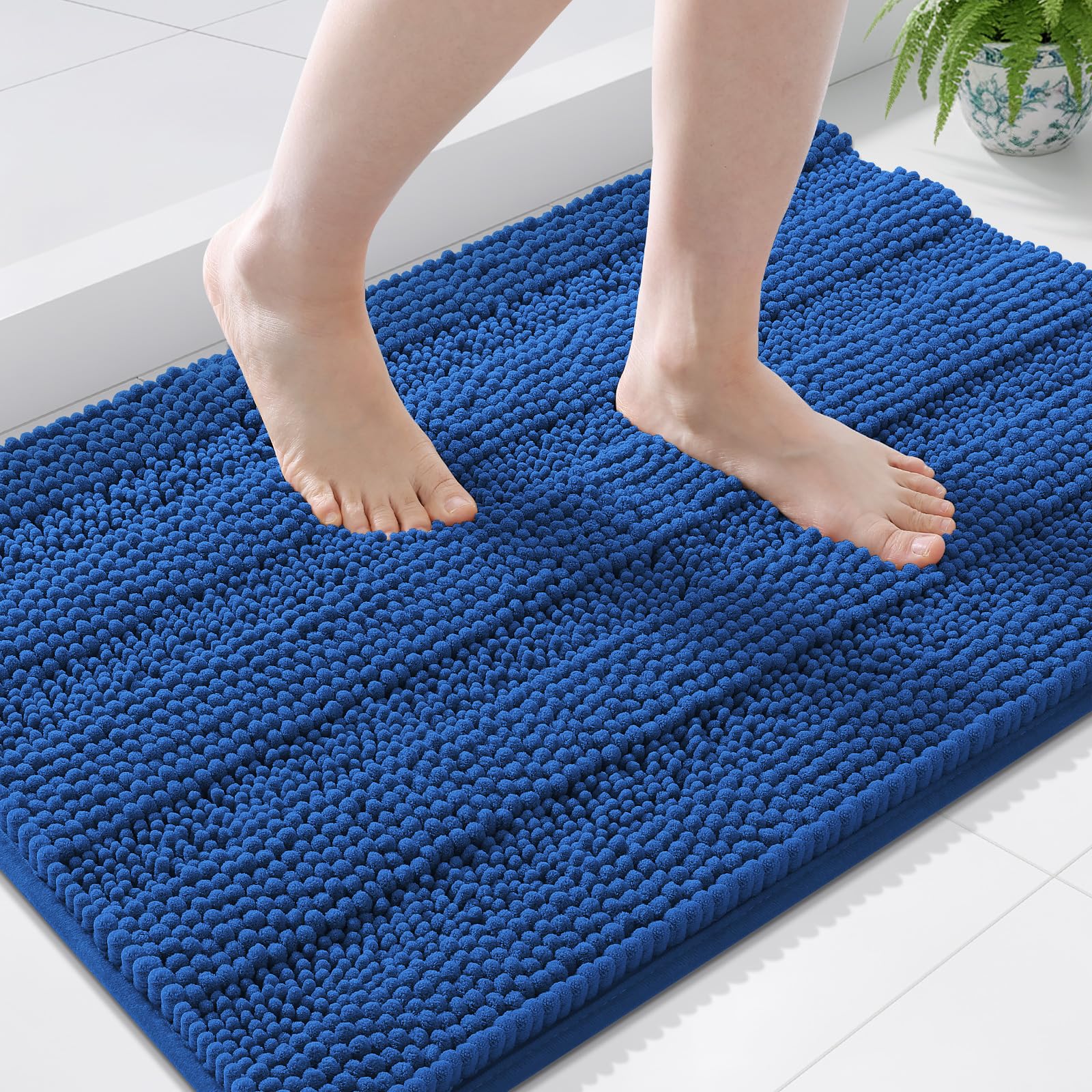 Grandaily Chenille Bathroom Rugs 44x24, Soft Bath Mats, Deep Navy Blue