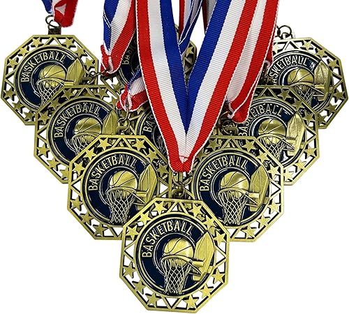 Express Medals Premio trofeo de medallas de oro de baloncesto con cintas para el cuello EMDC214BB - (paquete de 10) Diseño 10,Diseño 31,Design 55