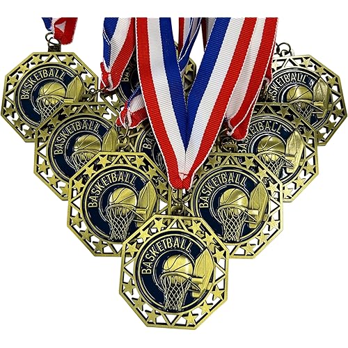 Express Medals Various 10 Pack Styles of Basketball Award Medals with Neck Ribbons Trophy Award Prize Gift