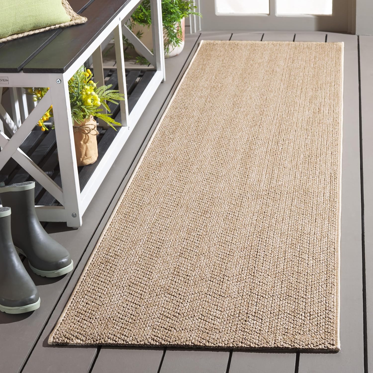 SAFAVIEH Washable Rug Outdoor Sisal All-Weather Collection - 2'2" x 8' Runner, Tan, Non-Shedding & Easy to Clean, Ideal for Patio, Backyard, Mudroom (SAW402B)
