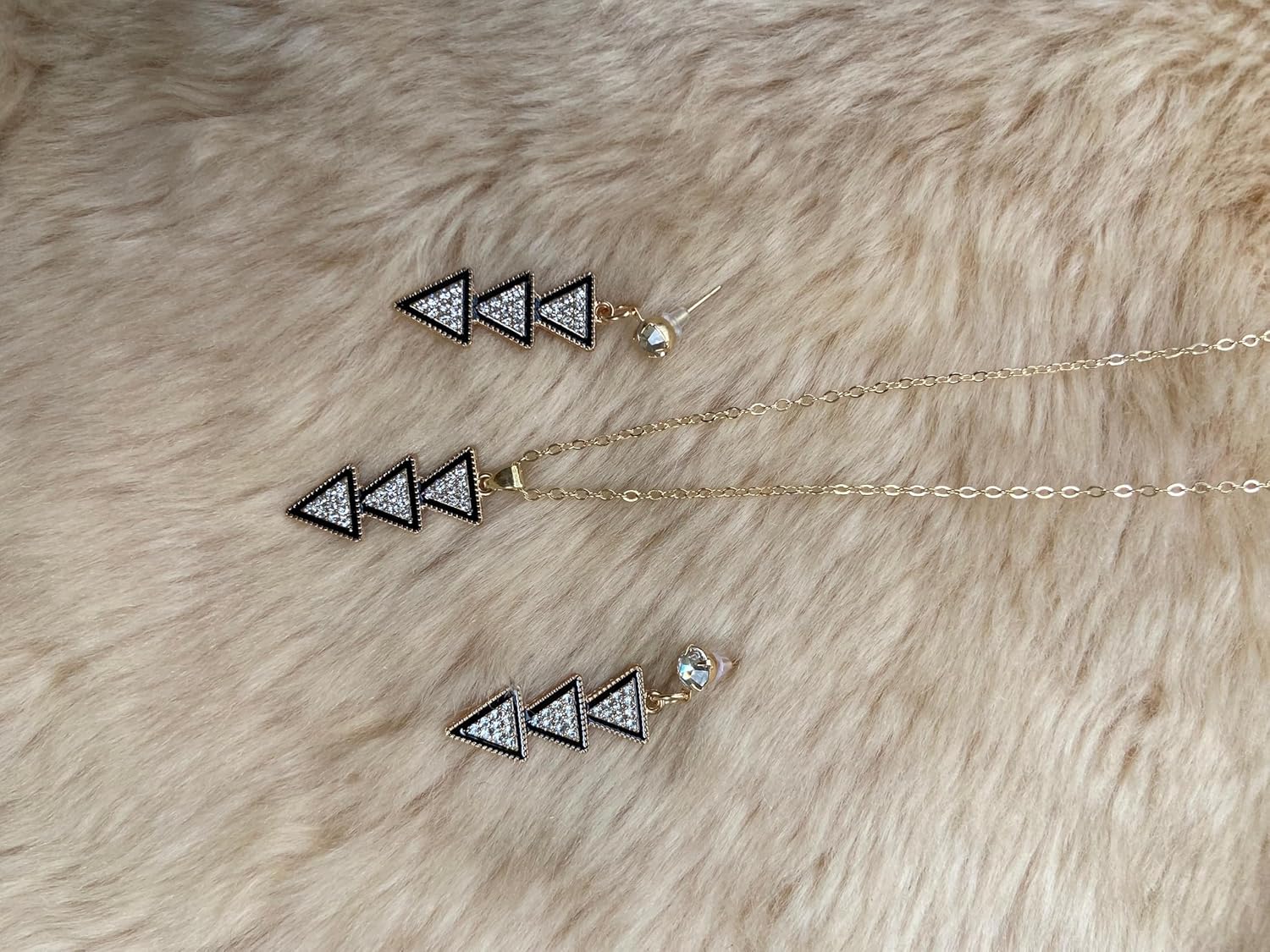 Sterling Silver Geometric Triangle Necklace and Earring Set, Black Crystal Cubic Zirconia Stud Earrings, Dainty Women's Jewelry - Image 2