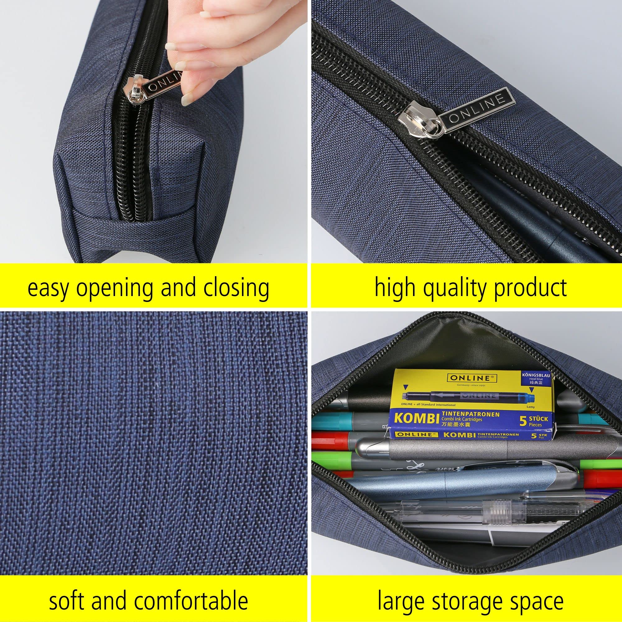 Online Pencil Case Blue, Large Capacity Storage Bag, Box with Zipper - Image 2