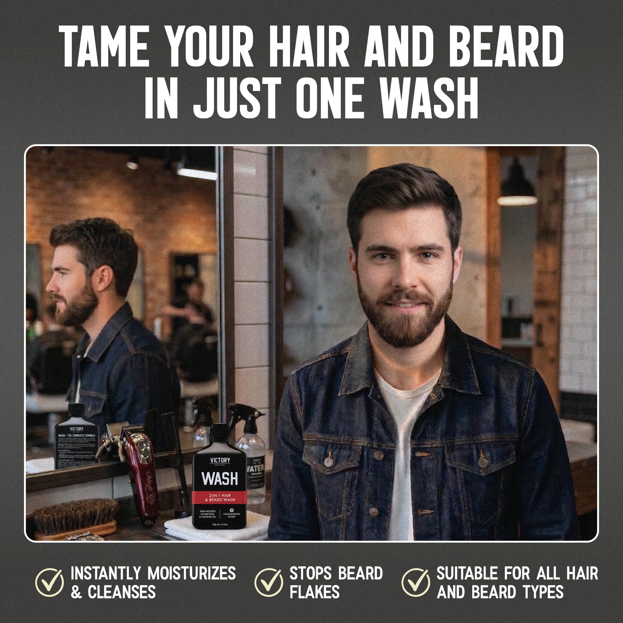 Victory Barber & Brand Beard Wash, All-in-One Men's Shampoo and Conditioner, 8.4 Fl Oz