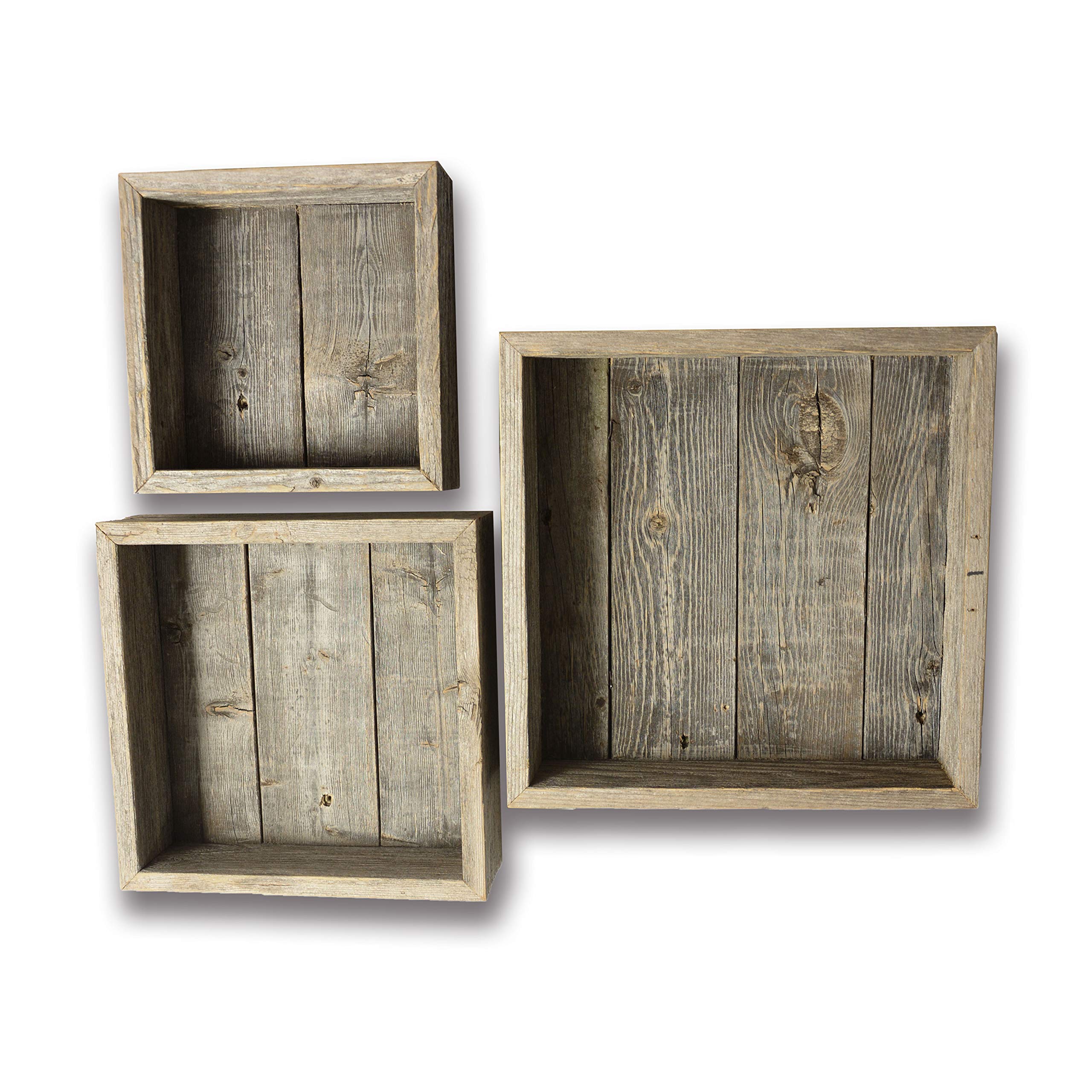 Rockin' Wood Reclaimed Shadow Box with Backing - Rustic Farmhouse Barn Style - Floating Shelves - Set of 3 Weathered Gray Farm House Box Frames