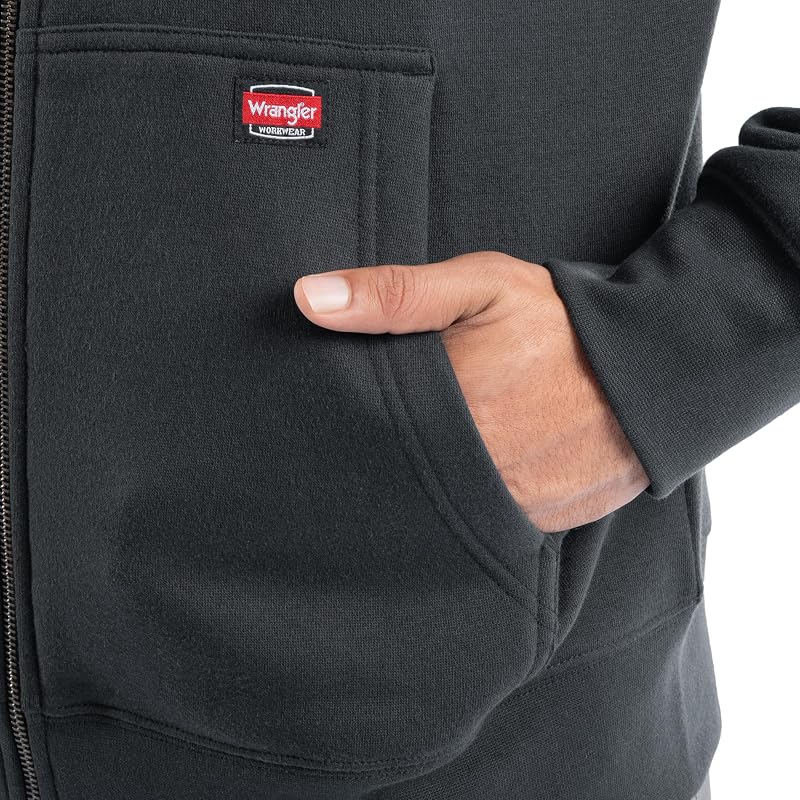 Wrangler Workwear Men's Full Zip Fleece Hoodie Sweatshirt, Black, XX-Large image 4