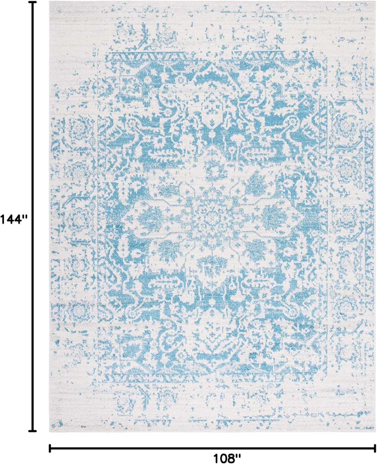 SAFAVIEH Madison Collection Area Rug - 9' x 12', Teal & Ivory, Snowflake Medallion Distressed Design, Non-Shedding & Easy Care, Ideal for High Traffic Areas in Living Room, Bedroom (MAD603J)