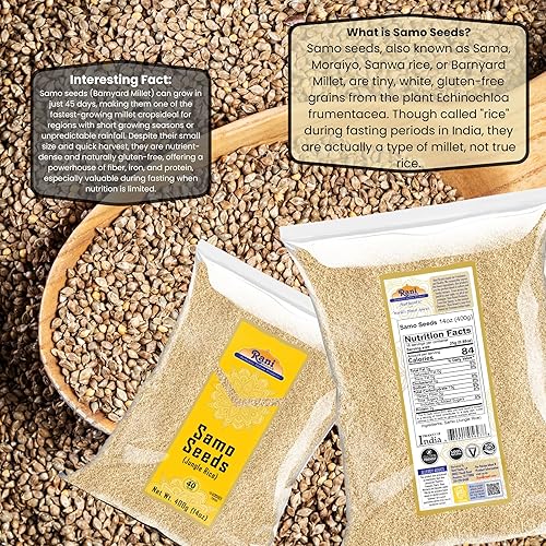 Miniatura 6 de Semillas de Samo Rani enteras (mijo de granero japonésarroz de selvaMoriyoarroz samak) Echinochloa frumentacea 14 oz (400 g)  Todo natural  vegano