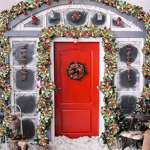 Miniatura 5 de Guirnalda de oropel de Navidad de 200 pies, decoración de árbol de Navidad, guirnalda de oropel con purpurina, guirnalda metálica para colgar al