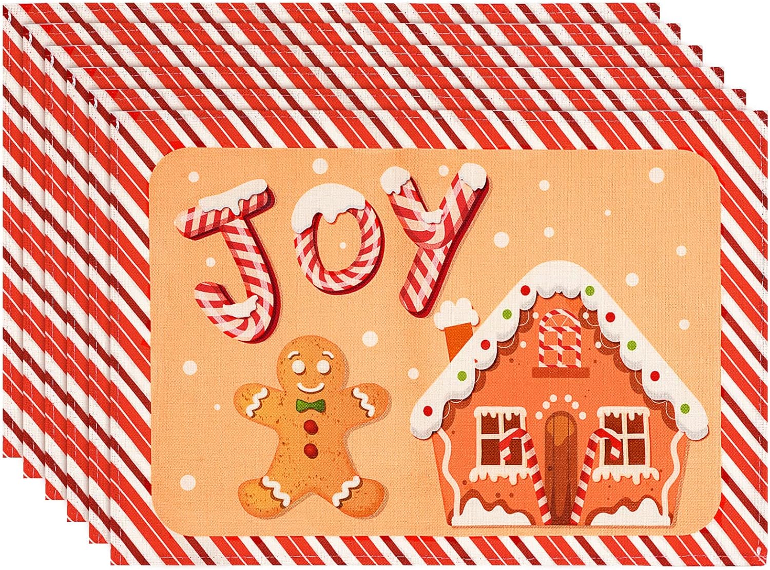 Whaline 6 Pack Christmas Joy Placemats Gingerbread Man