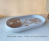 Vista 4 de White Small Tray (10 inch), Oval Tray for Bathtub Bathroom Vanity Items, Countertop Organizer, Coffee Accessory, Soap, Perfume.