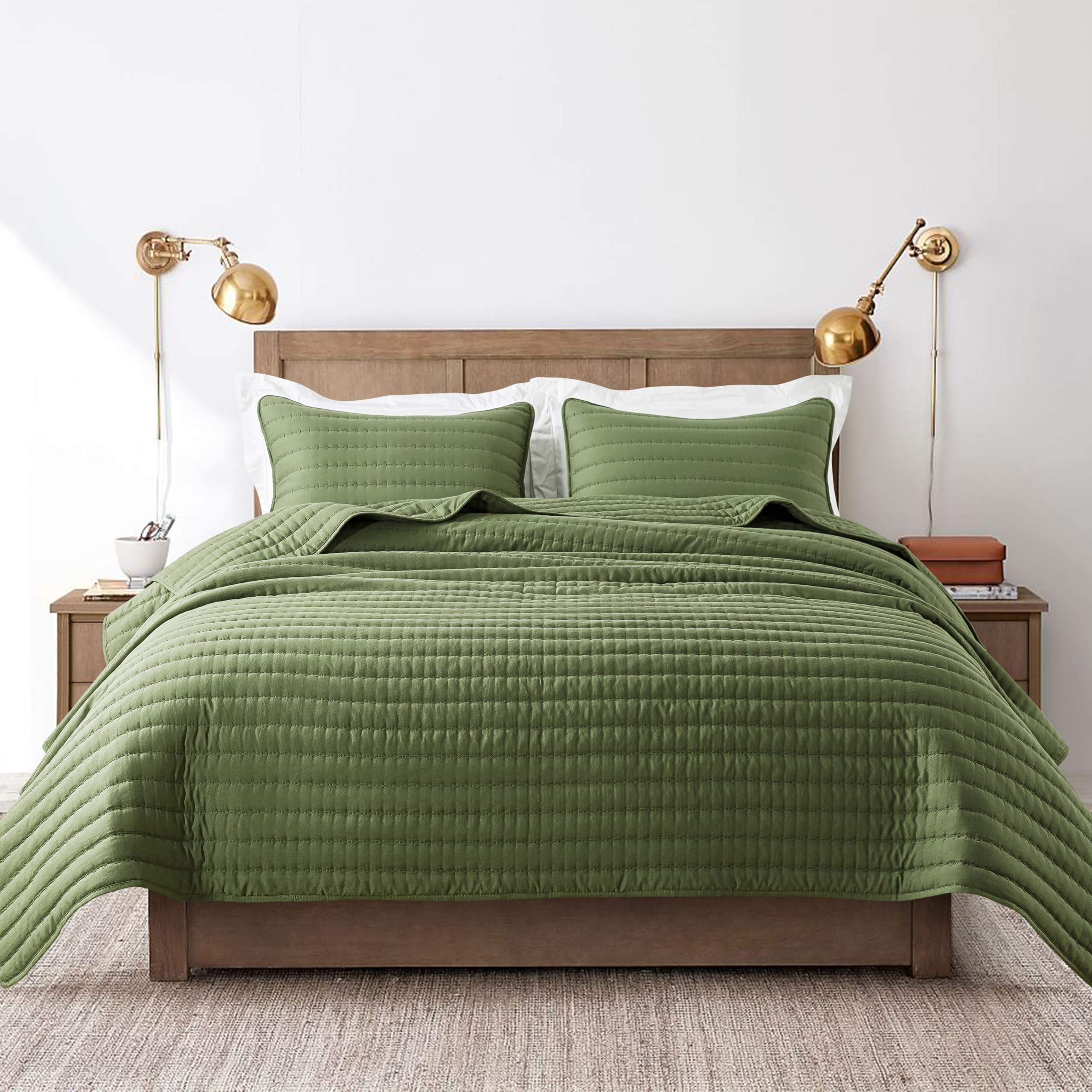 R.SHARE Copriletto matrimoniale estivo 260 × 225 cm, 100% microfibra trapuntato, Coperta Divano Giorno ultra morbida, Copriletto Letto Multiuso-(senza federa)-Verde