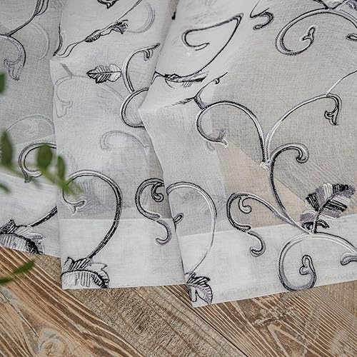 Miniatura 5 de VOGOL Cortinas traslúcidas extralargas para puerta de patio, cortinas traslúcidas extralargas para habitación corrediza, cortina bordada de vid con