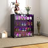 Banzeem Sneaker Storage Shoe Display Case with LED Lights, Shoe Case for Up to 12 Pairs, Four-Layer Clear Shoe Rack with Thick Glass Door, Wooden Space-Saving Design, Black