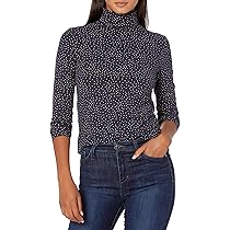 Amazon Essentials Maglione a Collo Alto a Maniche Lunghe (Disponibile in Taglie Forti) Donna, Cammello Blu Marino Pois, L