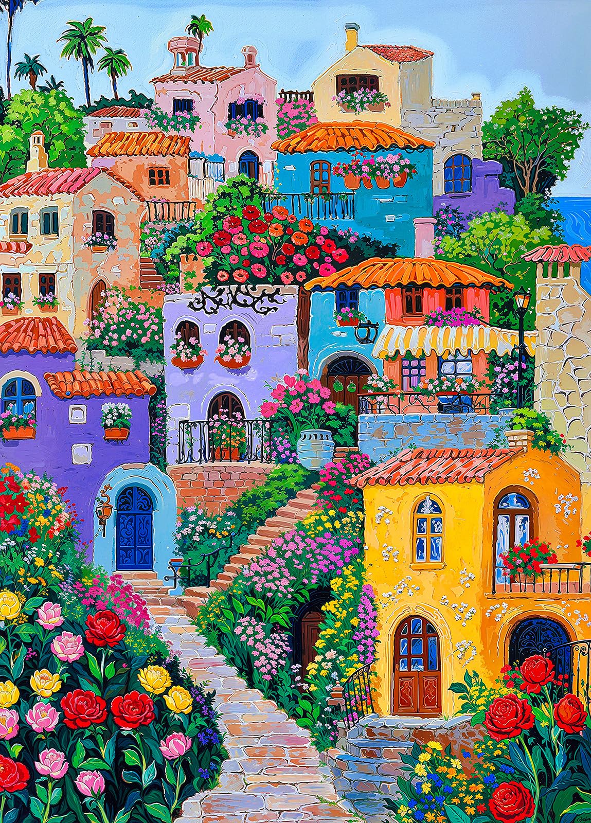 Serene Fishing Village Jigsaw Puzzles for Adults 1000 Jigsaws Idyllic Mediterranean Village 1000 Piece Jigsaw Puzzles for Adults
