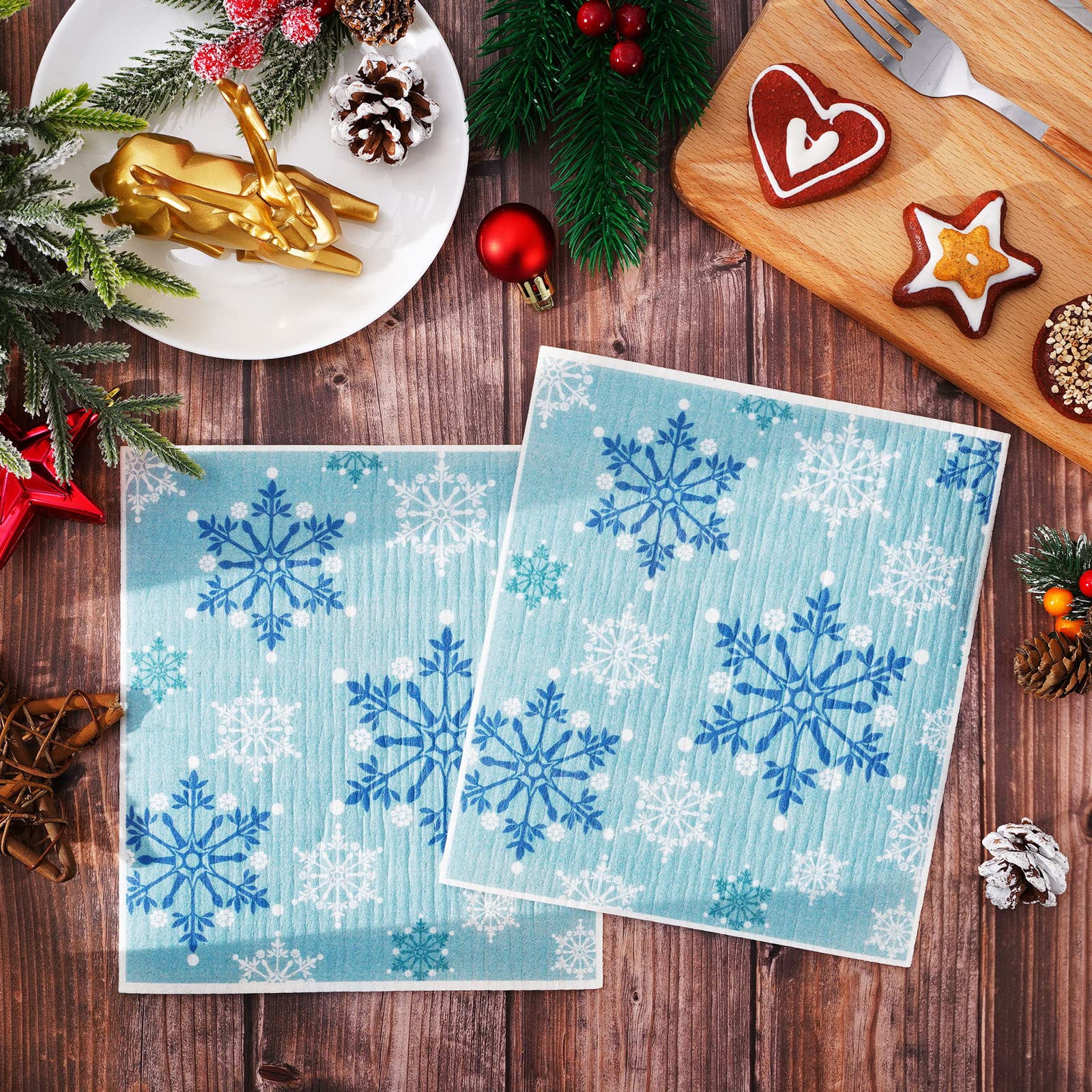 BONETAT Christmas Kitchen Towels – 2-Pack Snowflake Print Microfiber Towels, 16x23.5 Inches, Holiday Hand & Dish Towels