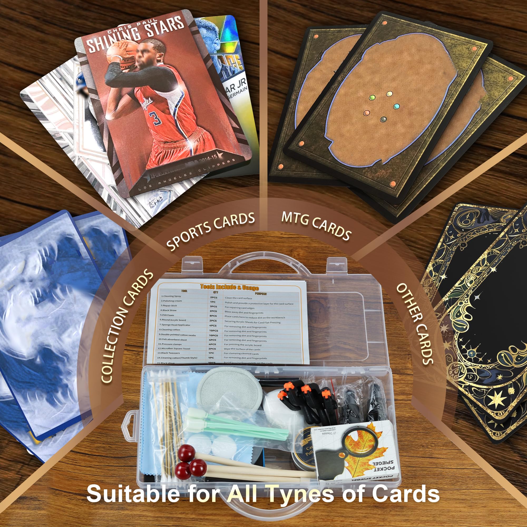 Kit per la Pulizia delle Carte 17 in 1, per la Pulizia delle Carte con Custodia in plastica, con Crema lucidante e Spray per la Pulizia, Adatto per la Cura delle Carte classificate PSA e i Bordi