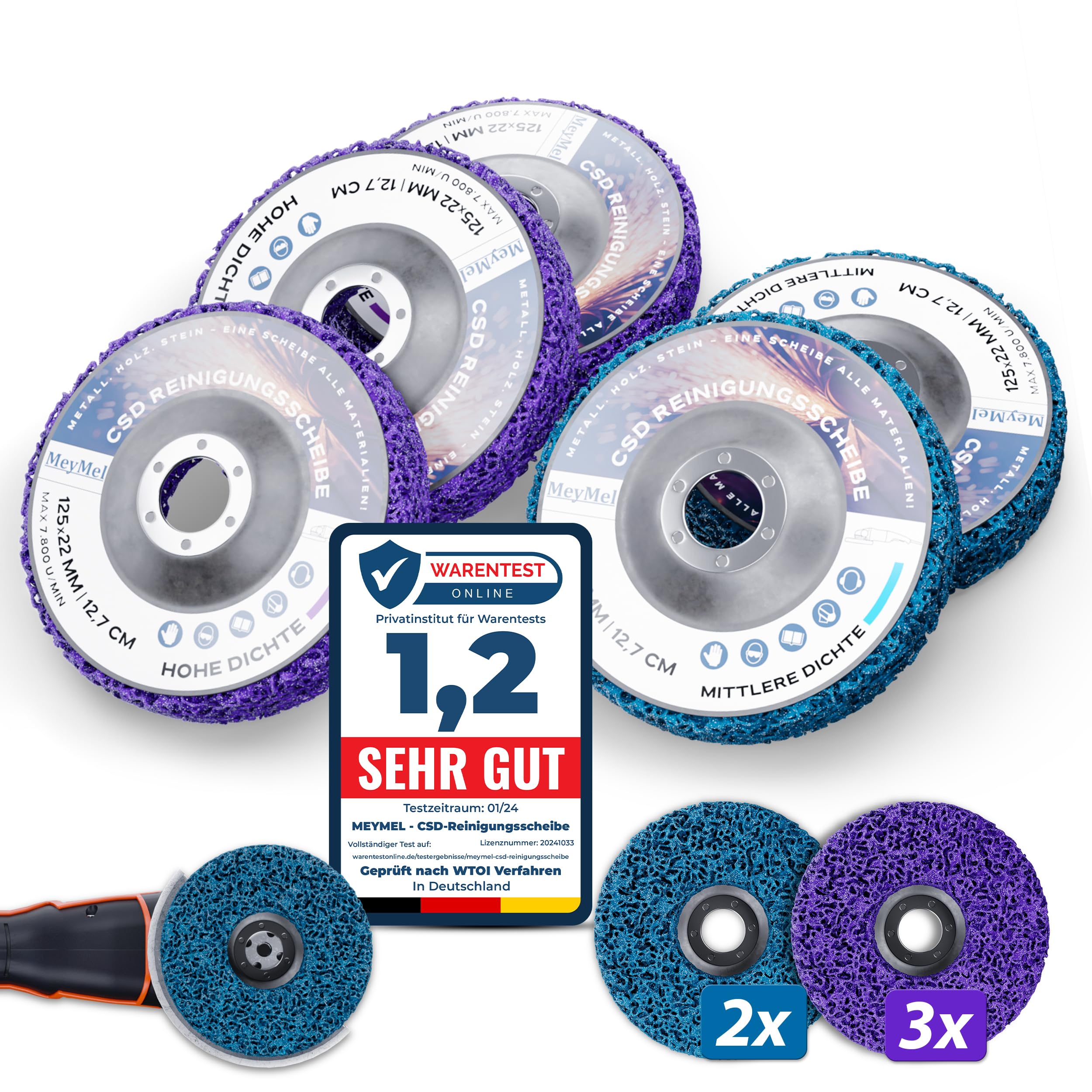 5 Stück Premium CSD Scheibe 125mm 3x Grob & 2x Mittel | Hochleistungs- & Bruchsichere Reinigungsscheibe | Für Winkelschleifer 125mm | Rostentferner für Flex | Holz Metall Stein Beton