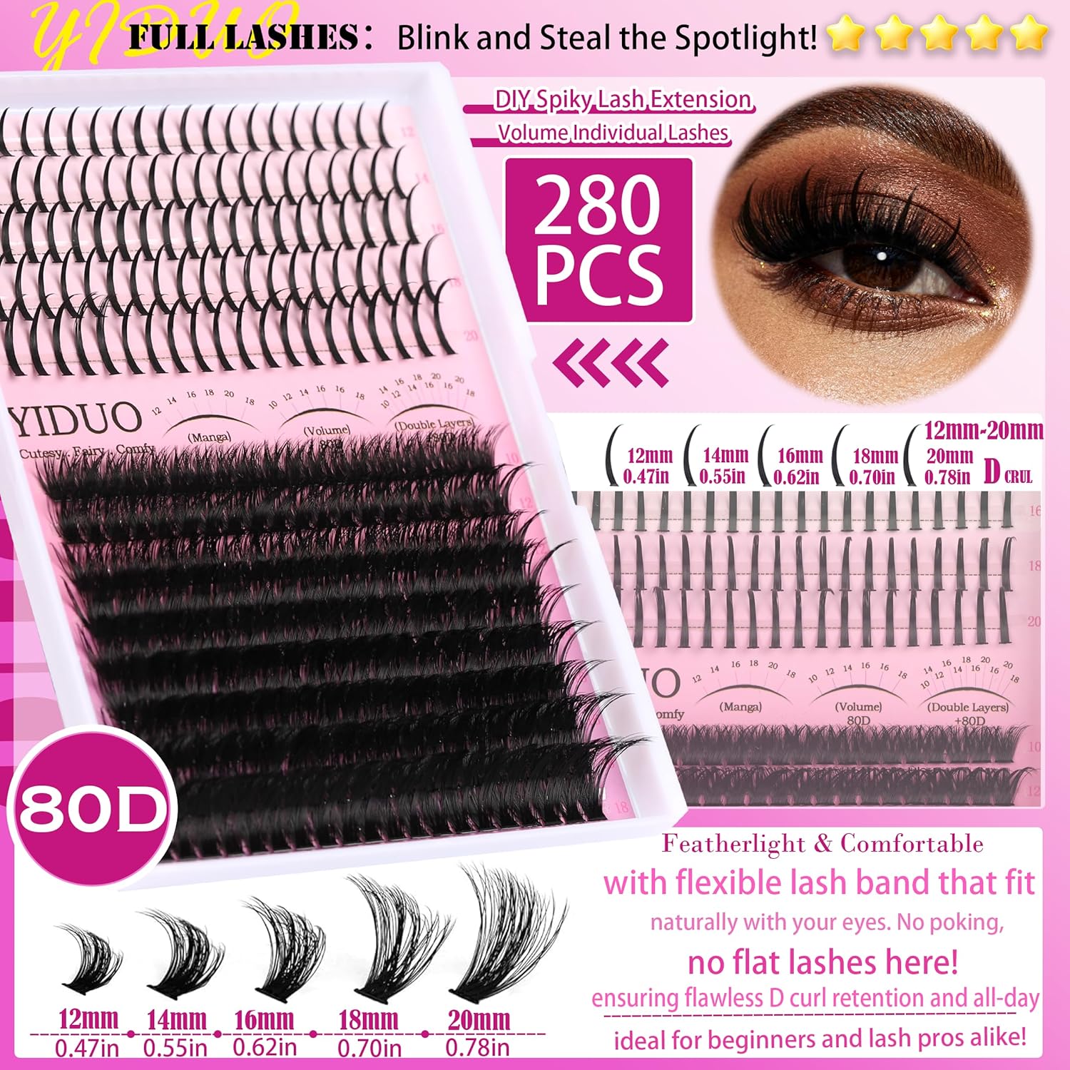 YIDUO Lashes Clusters Kit with Spikes Bottom Lash Extensions 816Pcs Bulk Packs with 2X Bond&Seal Wispy Individual Fake Eyelash Kit Wholesale Large Pack for Beginners Gift Choice