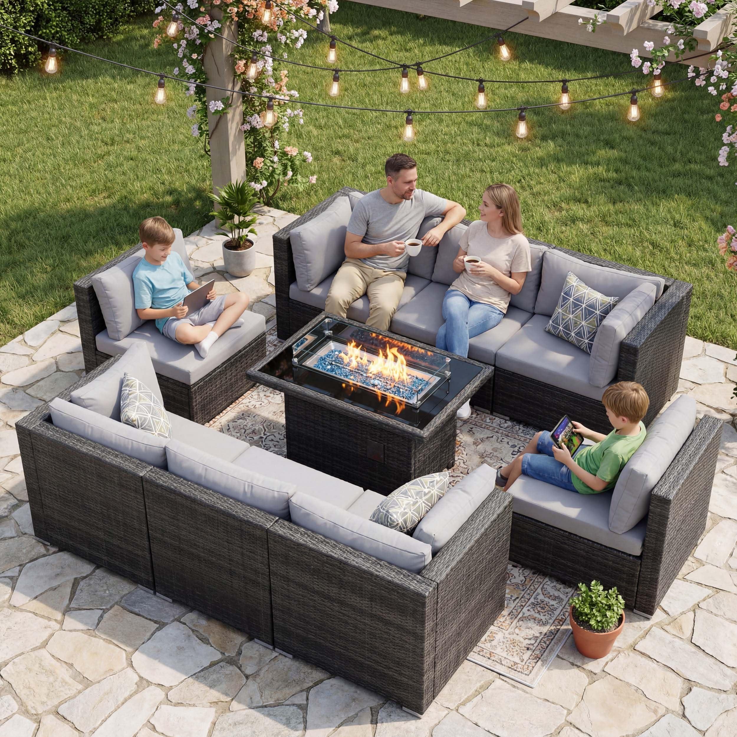 Amazon.com: NICESOUL 9 Piece Outdoor Patio Furniture Set with Fire