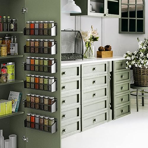 Miniatura 6 de Moforoco Organizador de 6 especias, organizador de despensa para puerta de gabinete, montaje en pared, estante de almacenamiento de despensa de